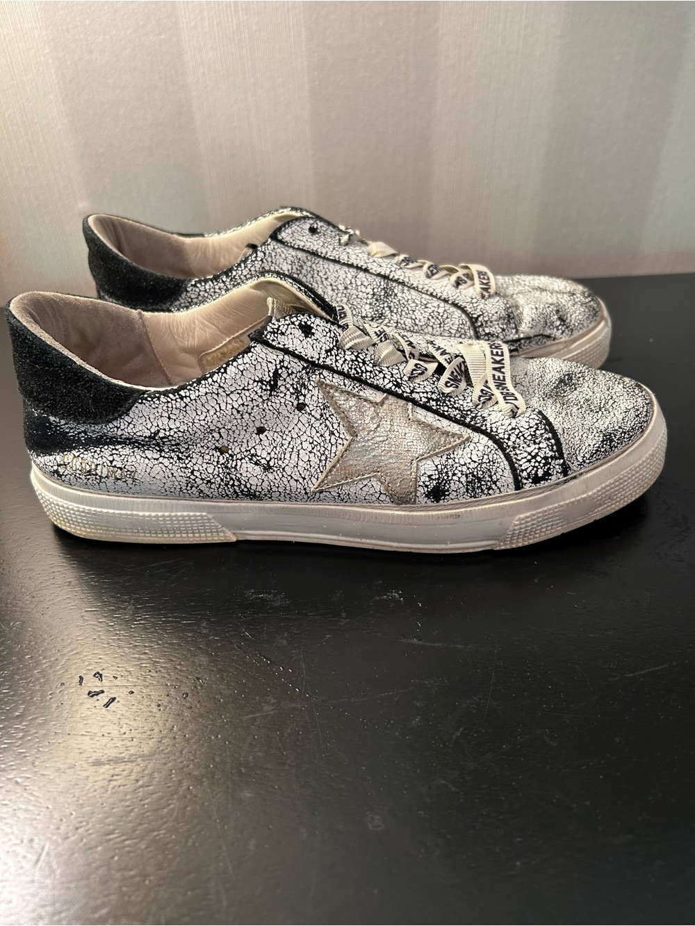 Golden Goose Women's Metallic Crackle Star Sneakers - Silver/Black